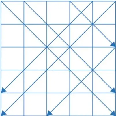 Cuadrícula 5x5 con letras A, E, B y C colocadas como pistas.