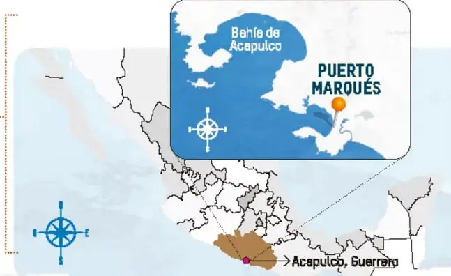 Mapa de Puerto Marqués y Acapulco, Guerrero.