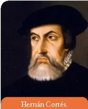 Retrato de Hernán Cortés con sombrero negro y barba.