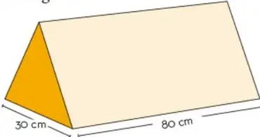 Prisma triangular recto con bases equiláteras de 30 cm de lado y aristas laterales de 80 cm.