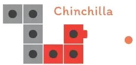 Chinchilla formada por cubos grises y rojos, con un punto para unir.