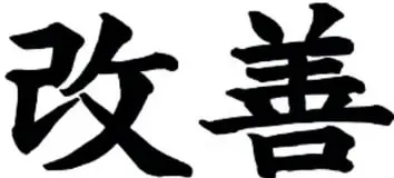 Kanji japonés 改善 (kaizen, 'cambio para mejorar') en trazo negro sobre fondo blanco.