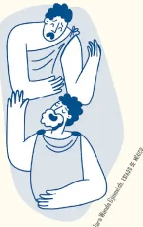 Ilustración de dos personas discutiendo, una con gesto de enojo y otra con expresión de temor.