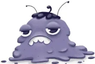 Ilustración del 'Monstruo de la basura': monstruo morado, amorfo y cansado con antenas y ojos vidriosos.