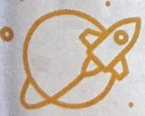 Dibujo decorativo de un pequeño cohete dentro de una órbita.