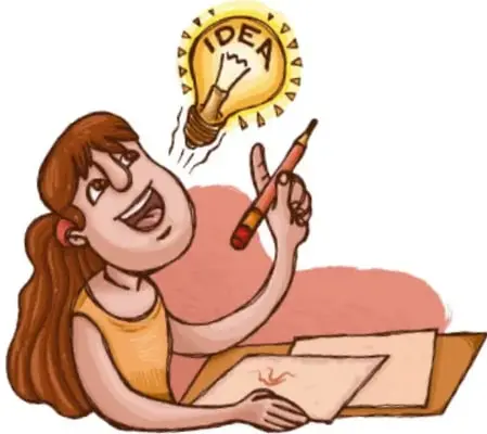 Ilustración de una niña sonriente con un lápiz y un foco encendido con la palabra IDEA; crédito: José Alfredo (Ito) Contreras Godínez, Sinaloa.