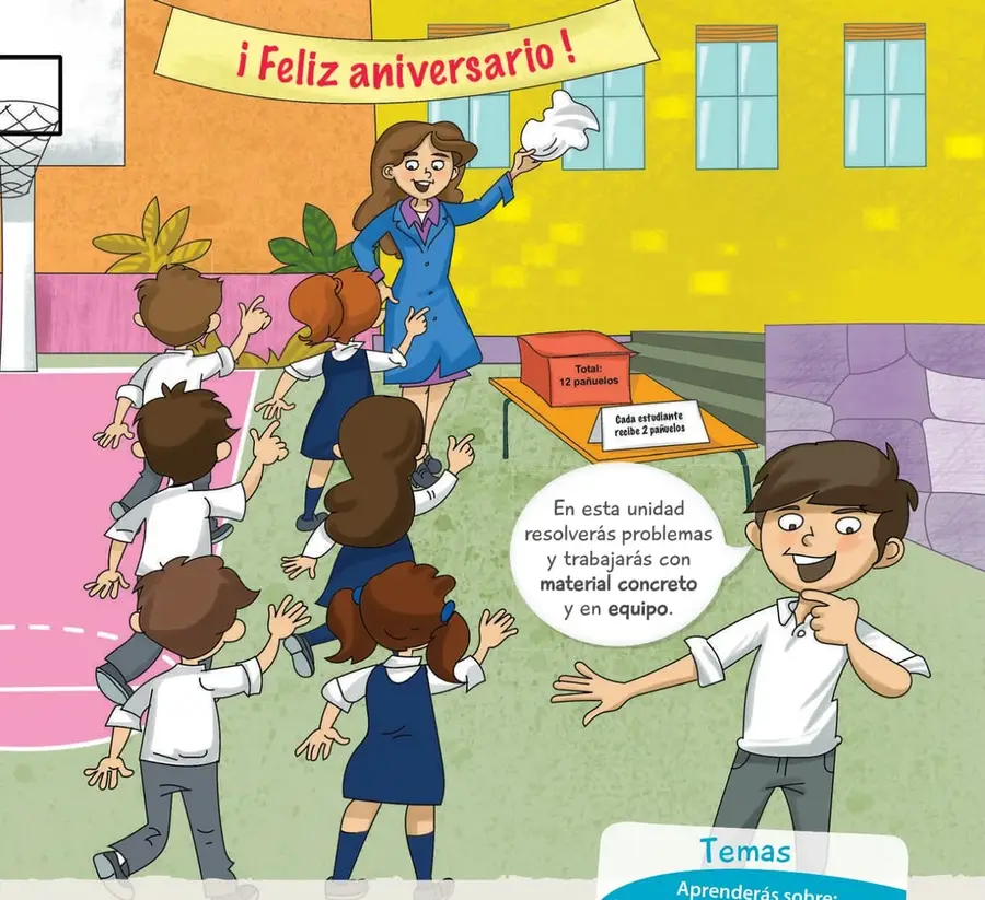Cartulina alargada colgada en la pared con el texto "¡Feliz aniversario!" en letras rojas.