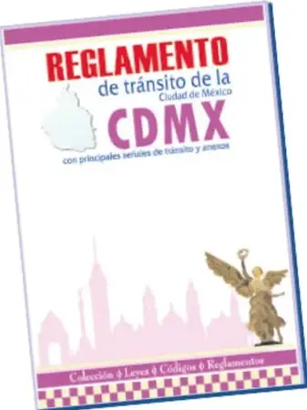 Portada del libro Reglamento de tránsito de la Ciudad de México, con la silueta de la Angel de la Independencia, serie 'Colección 4 Libros y Códigos 6 Reglamentos'.