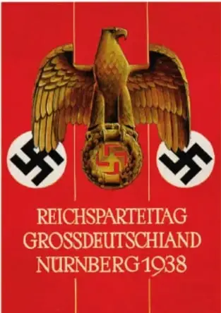 Emblema del Reichsparteitag 1938 en Núremberg, con águila imperial y esvásticas.