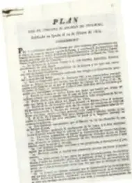 Reproducción del documento del Plan de Iguala, con texto impreso y encabezado 'PLAN'.