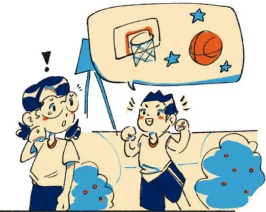 Globo de diálogo con texto manuscrito sobre el patio cerrado por pintura, junto a ilustración de una niña triste, un rodillo y un balde de pintura.