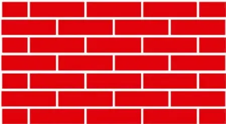 Teselación formada por ladrillos rojos rectangulares dispuestos en hileras alternadas, como un muro.