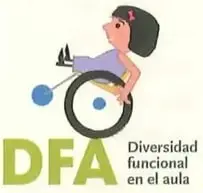 Ilustración relacionada con la diversidad funcional y la participación de un compañero con discapacidad física.