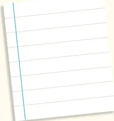 Hoja de cuaderno ilustrada con renglones, inclinada, que representa el cuaderno donde se escriben los acuerdos.