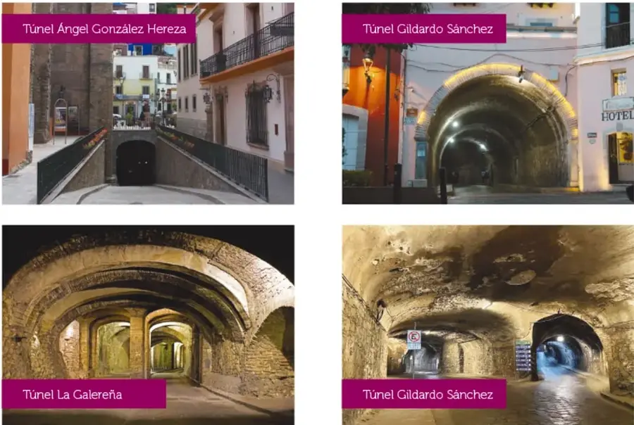 Túnel Ángel González Hereza: calle con escalinata que baja hacia un túnel de piedra, entre casas de colores.
