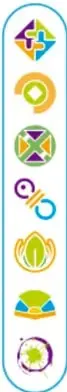 Siete iconos circulares de distintos colores que representan cada uno de los siete Ejes articuladores, alineados verticalamente junto a sus nombres.
