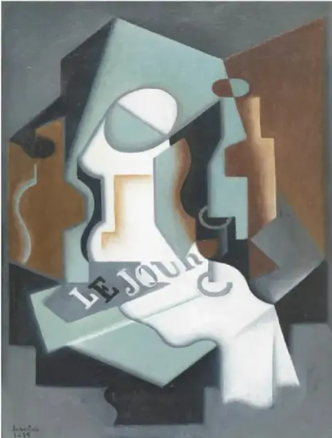 Obra En el puerto (1917) de Albert Gleizes: composición abstracta con planos de colores intensos (rojo, amarillo, azul, negro) y líneas que sugieren barcos, puentes y edificios.