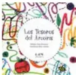 Portada del libro "Los tesoros del arcoíris" con ilustraciones coloridas de niños y elementos decorativos.