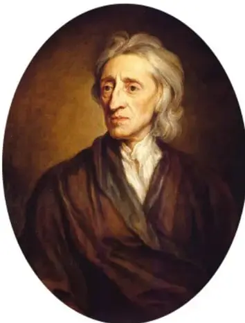 Retrato de un pensador liberal (probablemente John Locke) con peluca y vestimenta del siglo XVII.