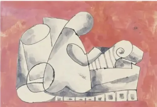 Obra *Cubismo*, 1914, de Nadeshda Udaltsova: composición abstracta con planos geométricos superpuestos, letras y fragmentos de texto.