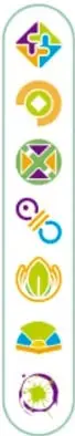 Ícono con siete símbolos de colores (morado, naranja, verde, azul, amarillo, verde y morado) que representan los siete Ejes articuladores, cada uno con su etiqueta.