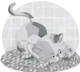 Ilustración de un gato jugando con una pelota o estambre.