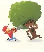 Una persona corre junto a un árbol que parece desplazarse; representa una situación imposible porque un árbol no puede caminar.