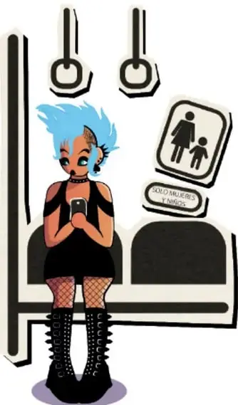 Ilustración de una familia: una mujer con maletín camina hacia el trabajo mientras un hombre carga y cuida a un bebé, mostrando el reparto equitativo de tareas.