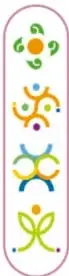 Columna vertical con cuatro iconos de colores que representan los Campos formativos: Lenguajes, Saberes y pensamiento científico, De lo humano y lo comunitario, Ética, naturaleza y sociedades.