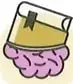 Ilustración de una ficha o pergamino acompañada por un cerebro, relacionada con la comprensión lectora.