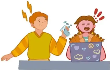 Tres estudiantes conversando con burbujas de diálogo y símbolo de verificación, representando el diálogo claro.