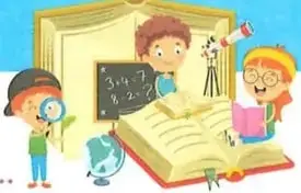 Ilustración decorativa de niños estudiando y aprendiendo.