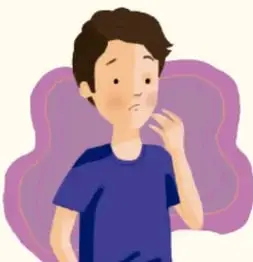 Ilustración de un estudiante pensativo con la mano en el mentón, representando la autoevaluación.