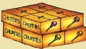 Ilustración de cajas de chupetes que introduce el problema de multiplicar $675$ cajas por $30$ chupetes.