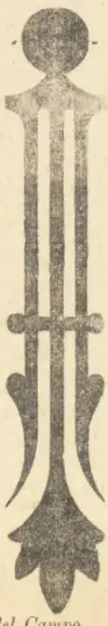 Ornamento tipográfico vertical con forma de columna decorativa, típico de las imprentas de principios del siglo XX.