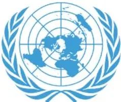 Emblema de la ONU con el mapamundi y ramas de olivo.