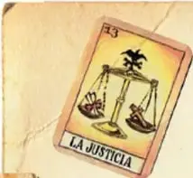 Carta de la baraja española con la figura de la justicia y la palabra 'JUSTICIA'.