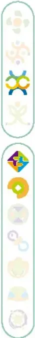 Barra decorativa con iconos de colores (formas geométricas, personas, estrellas).