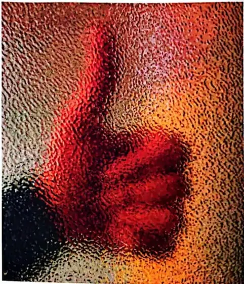 Una figura se observa de manera borrosa detrás de una superficie texturizada, como ejemplo de un material translúcido.