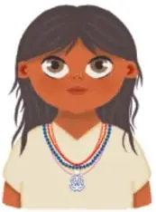 Retrato ilustrado de una niña indígena con blusa bordada y collar, obra de María José Salas González, Jalisco.