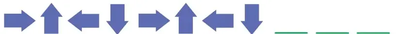 Tira de flechas azules: derecha, arriba, izquierda, abajo, repetidas, seguidas de cuatro líneas en blanco para completar.