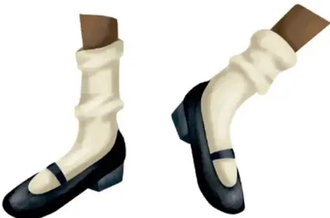Ilustración de dos pies calzados con botines negros y calcetines blancos, uno apoyado y otro levantado, mostrando el movimiento de punta.