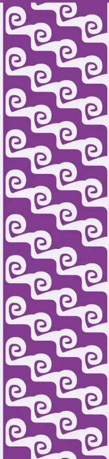 Patrón decorativo morado con espirales blancas que enmarca la página.