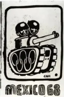 Logotipo del movimiento estudiantil de 1968 con la silueta de un casco y la leyenda 'MÉXICO 68'.