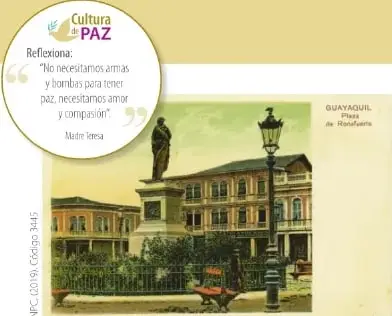Fotografía iluminada de inicios del siglo XX del monumento a Vicente Rocafuerte, ubicado en la plaza del mismo nombre, en Guayaquil.