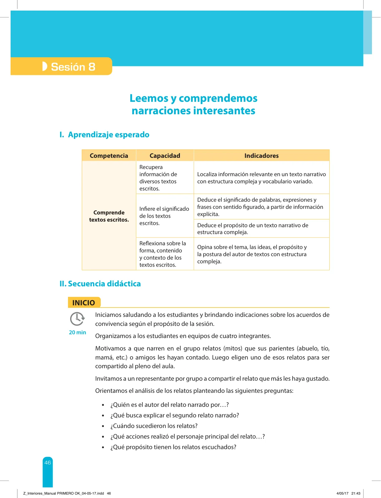 Página 48 de Comprensión lectora 1 : manual para el docente de primer grado de Secundaria · 2017