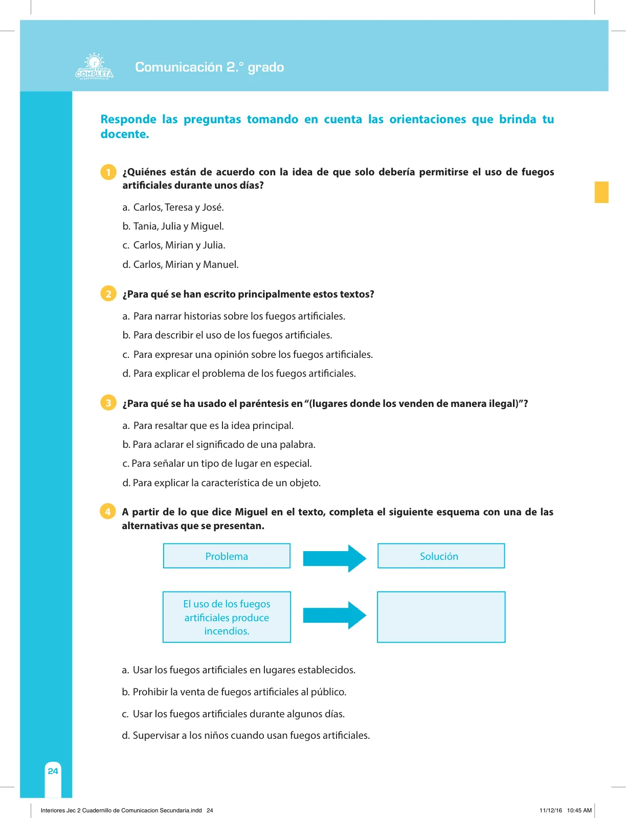 Página 24 de Comunicación Secundaria 2. Cuaderno de reforzamiento pedagógico - JEC · 2016