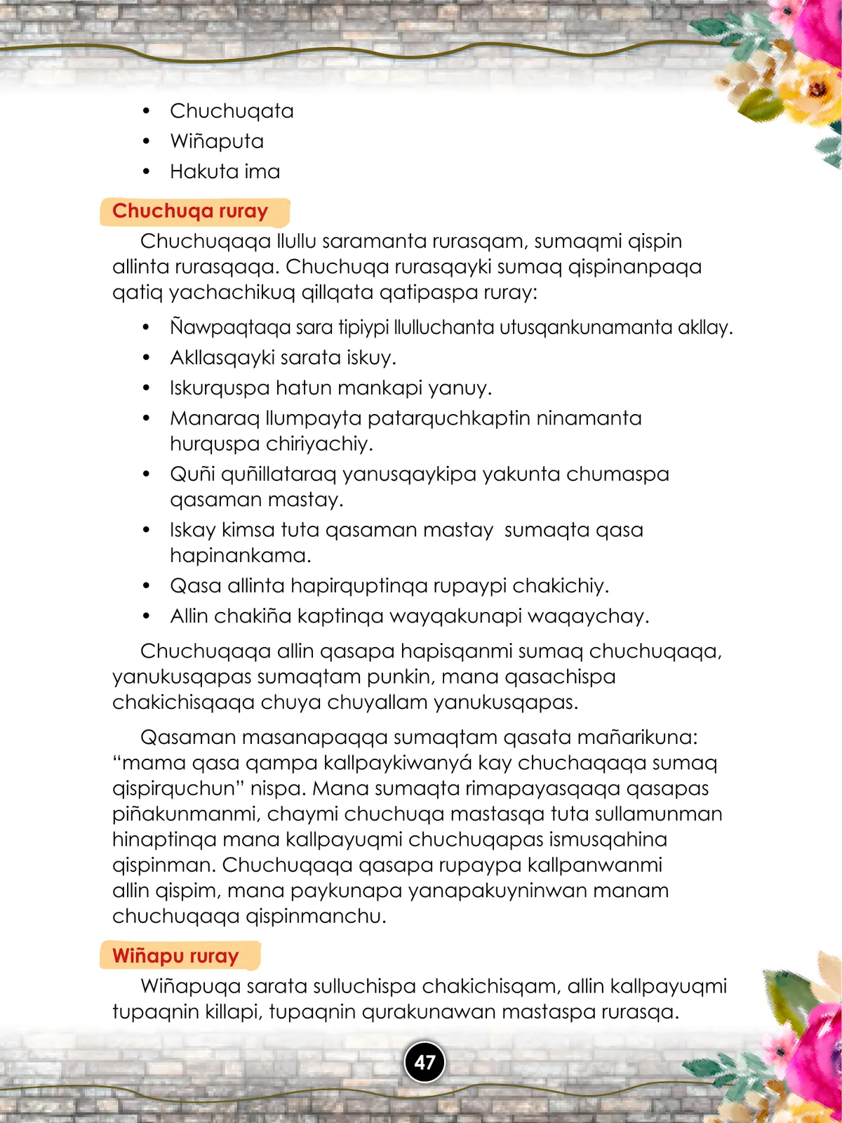 Página 49 de Llaqtanchikpa kawsayninkuna - Chanka : saberes de los pueblos - Comunicación y Ciencia y Tecnología quechua, variante Chanca · 2021