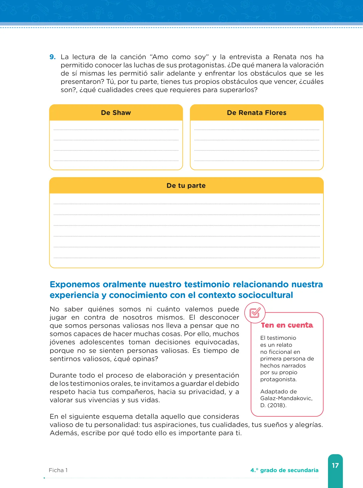 Miniatura página 19 de Fichas de aprendizaje de Comunicación 4 · 2024