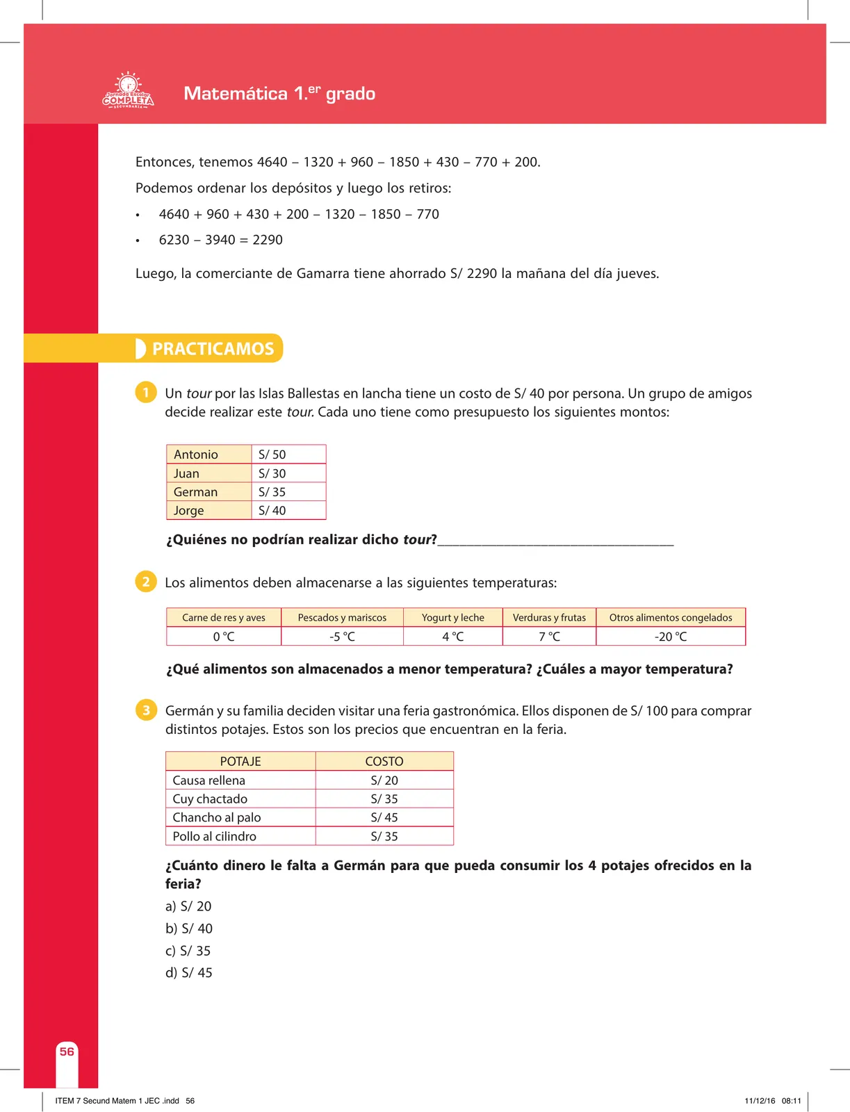 Miniatura página 56 de Matemática 1 : cuaderno de reforzamiento pedagógico - JEC · 2016
